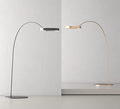 Modern Minimalist Arched Floor Lamps Black and Gold with Sleek Base and Long Shade 3d model