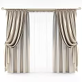 Elegant Draped Curtains With Sheer Middle Panel And Ribbon Ties For Home Decor 3d model