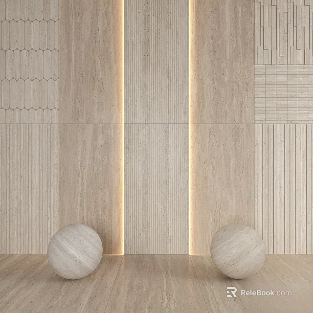 Light Colored Wall Components With Wooden Textures Geometric Patterns LED Lighting And Decorative Spheres 3d model