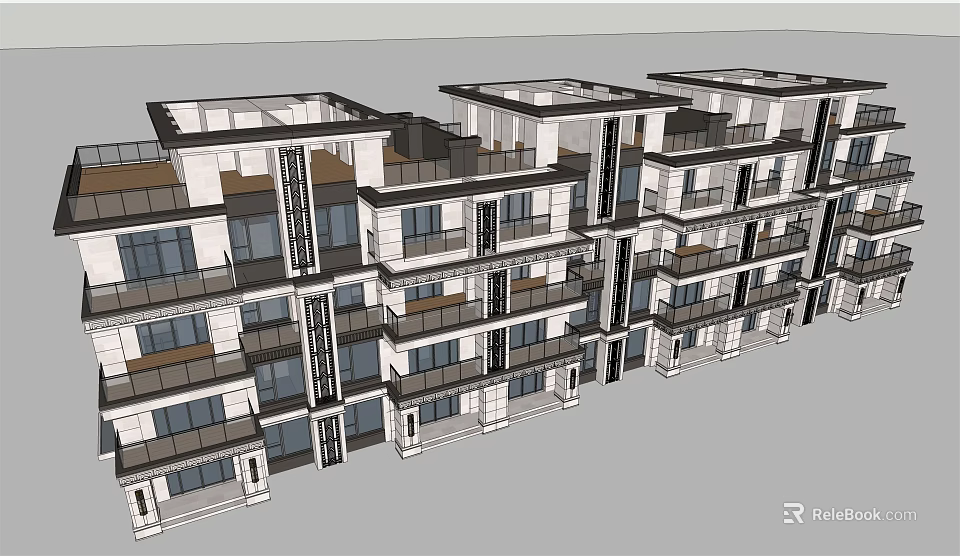 Modern Multi Unit Residential Building Exterior With Balconies And Large Windows 3d model 