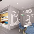 MELOLA Mall Store Modern Interior With White Display Counters Colorful Posters And Product Shelves