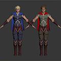 Men In Armor With Blue And Red Capes Standing With Arms Outstretched