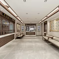 Traditional Chinese Medicine Clinic Reception Area With Wooden Front Desk And Decorations
