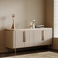 Modern Luxury Entryway Side Cabinet With Fluted Doors Marble Top And Golden Hardware