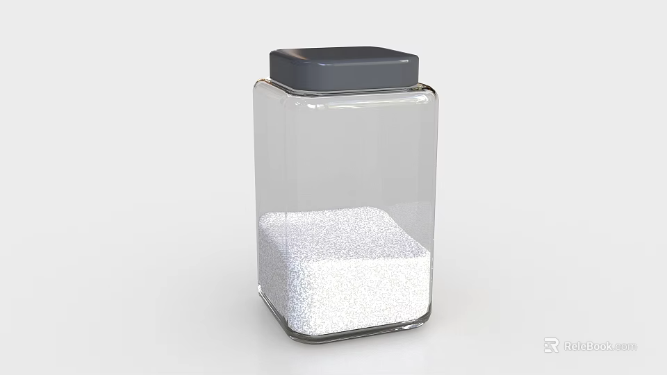 Transparent Ceramic Jar With Gray Lid Containing White Salt Granules 3d model 