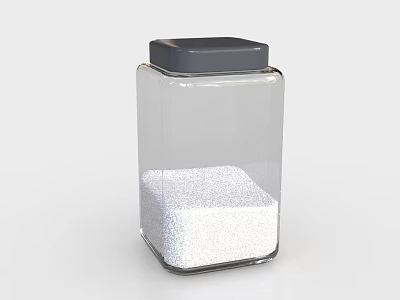 Transparent Ceramic Jar With Gray Lid Containing White Salt Granules 3d model