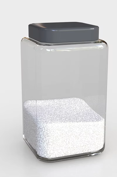Transparent Ceramic Jar With Gray Lid Containing White Salt Granules 3d model