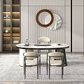 Modern Tea Room Interior With Round Marble Table Metal Frame Chairs And Tea Sets 3d model