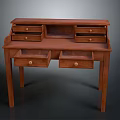 Traditional Brown Wooden Desk With Multiple Drawers And Brass Handles