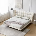 Modern Cream Double Bed With Upholstered Headboard Floor Lamp Gray Rug And Abstract Painting