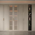 Modern Wine Cabinet With Glass Doors Display Shelves Brass Handles And Interior Lighting