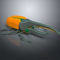 3D Beetle Model With Orange Body Green Eyes Long Mandibles And Gray Legs