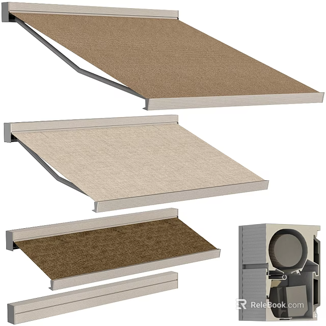 Architectural Building Components With Textured Panels Brown Beige Surfaces And Metal Frames 3d model 