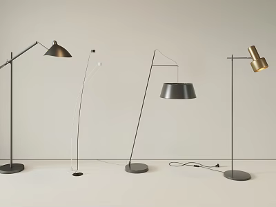 Modern Floor Lamps With Various Designs Shapes And Metal Bases For Interior Decor 3d model