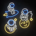 Colorful Neon Decorative Lights With Astronaut Figures Rocket Design And Moon Stars Patterns 3d model