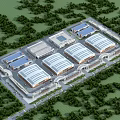 Aerial View Plan of Commercial Industrial Park With Greenery and Road Layout