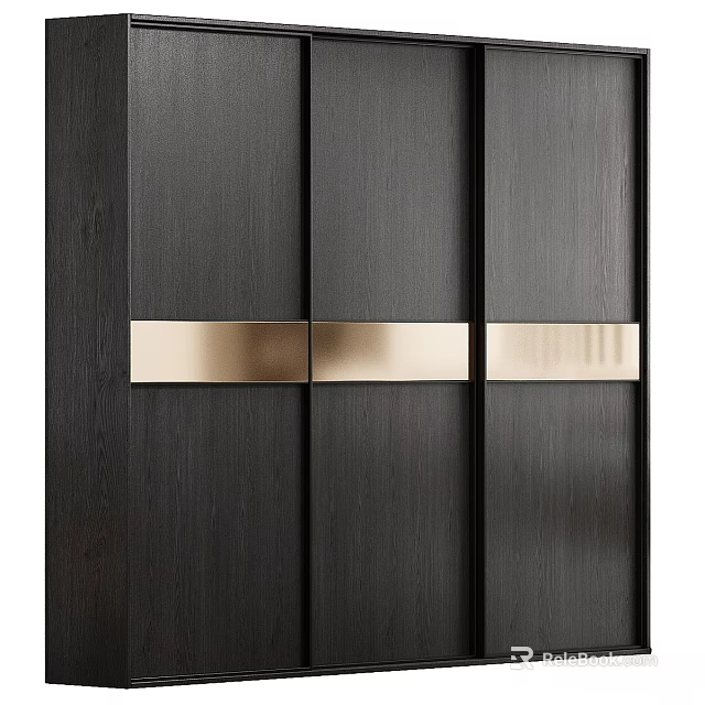 Modern Dark Wood Chest of Drawers with Gold Metal Handle Strips 3d model 