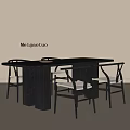 Minimalist Modern Black Table With White Cushioned Chairs Sleek Design Interior Set 3d model
