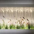 Water Ripple Light in Wall Niche with Flowing Lighting Effect and Green Pink Grass Plants