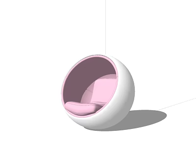 Modern Spherical Hanging Chair Featuring White Frame and Pink Cushion Interior 3d model