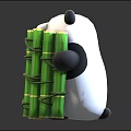 Adorable Panda Character Holding Bundled Green Bamboo Stalks On Black Reflective Surface