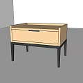 Light Wood Bedside Table with Single Drawer and Black Slim Legs 3d model