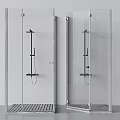 Two Modern Transparent Glass Shower Enclosures With Double Doors And Drainage Grate
