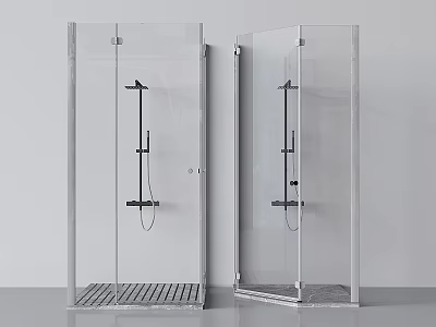 Two Modern Transparent Glass Shower Enclosures With Double Doors And Drainage Grate 3d model