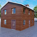 Two Story Brown Wooden House With Multiple Windows Decorative Doors And Trees Under Blue Sky