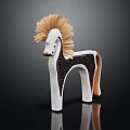 Handmade Horse Figurine With White Black Body And Yellow Straw Mane Decorative Art