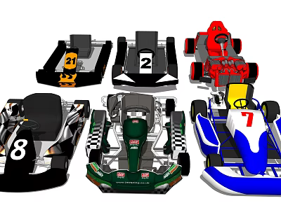 Various Colored Go Karts With Numbered Designs And Sporty Racing Features 3d model
