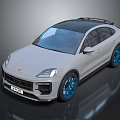 White Sporty SUV With Black Roof And Blue Alloy Wheels Design