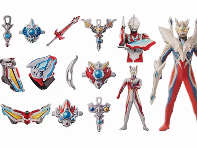 Ultraman Themed Decorative Pendants With Various Action Figure Models Collection 3d model