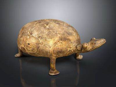 Golden Turtle Shaped Furniture Decorative Accent With Intricate Carved Patterns For Home Decor 3d model