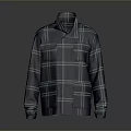Stylish Blue Plaid Casual Jacket With Stand Collar And Multiple Pockets 3d model