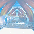 Arched Structures Pathway Over Water With Blue Sky And Mirror Reflections