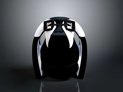 Game Movie Character Wearing Futuristic Black And White Geometric Helmet Design 3d model