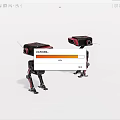 Two Black And Red Robots With Mechanical Legs Standing On White Background 3d model