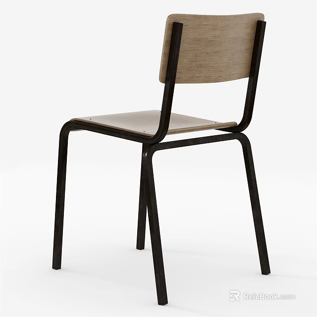 Minimalist Modern Dining Chair With Black Metal Frame And Light Wood Seat Backrest Design 3d model 