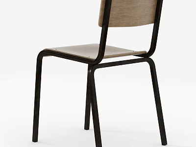 Minimalist Modern Dining Chair With Black Metal Frame And Light Wood Seat Backrest Design 3d model