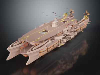 Futuristic Twin Hull Space Aircraft Carrier With Runway And Deck Design 3d model