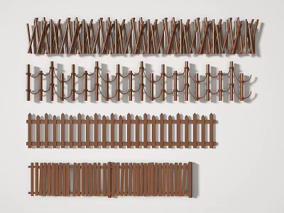 Various Styles Of Wooden Fence With Different Patterns For Garden Decoration 3d model