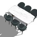 Modern Dining Table Set With Marble Top And Dark Upholstered Chairs 3d model