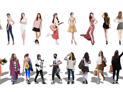 Group Of People In Different Poses And Various Fashion Outfits 3d model