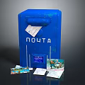 Blue Mailbox With ПОЧТА Sign And Scattered Postcards And Letters