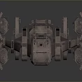 Futuristic Metal Mechanical Craft With Multiple Cannons Complex Components and Weathered Texture 3d model