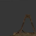 Ancient Wooden Equipment With Wheels Metal Chains And Structural Frame