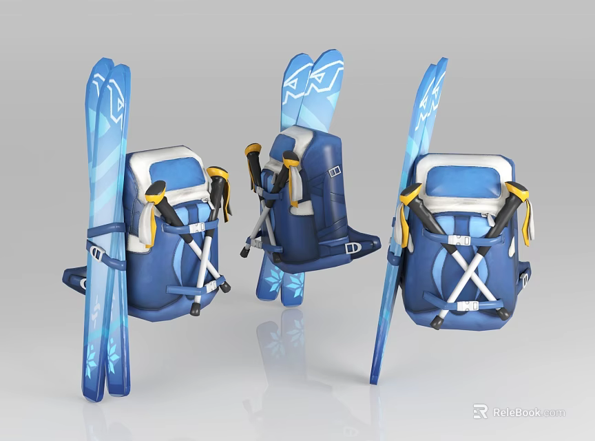 Durable Blue Ski Backpack with Secure Straps for Carrying Skis and Travel Gear 3d model 