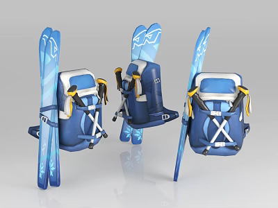 Durable Blue Ski Backpack with Secure Straps for Carrying Skis and Travel Gear 3d model