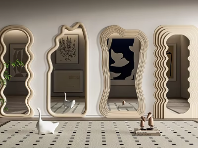 Artistic Shaped Mirrors In Modern Interior Space 3d model
